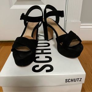Schutz Tulia Platform Heels Black Suede Sz 8